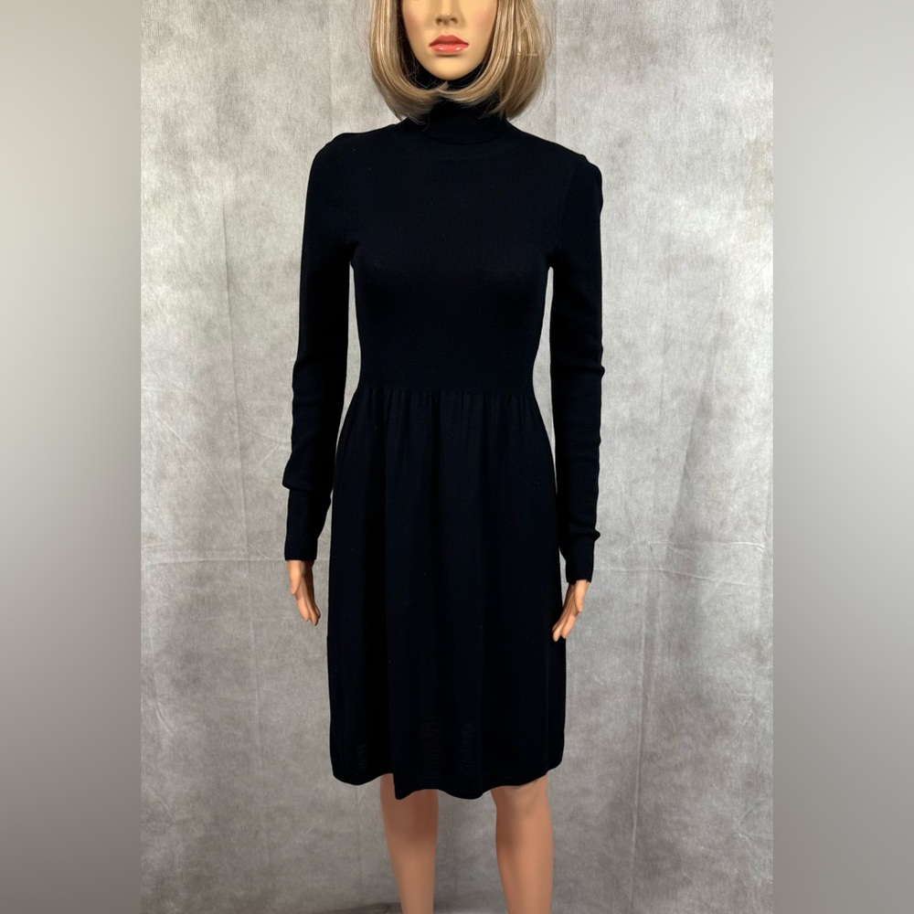 DKNY Black Long Sleeve Mock Neck Sheath Dress